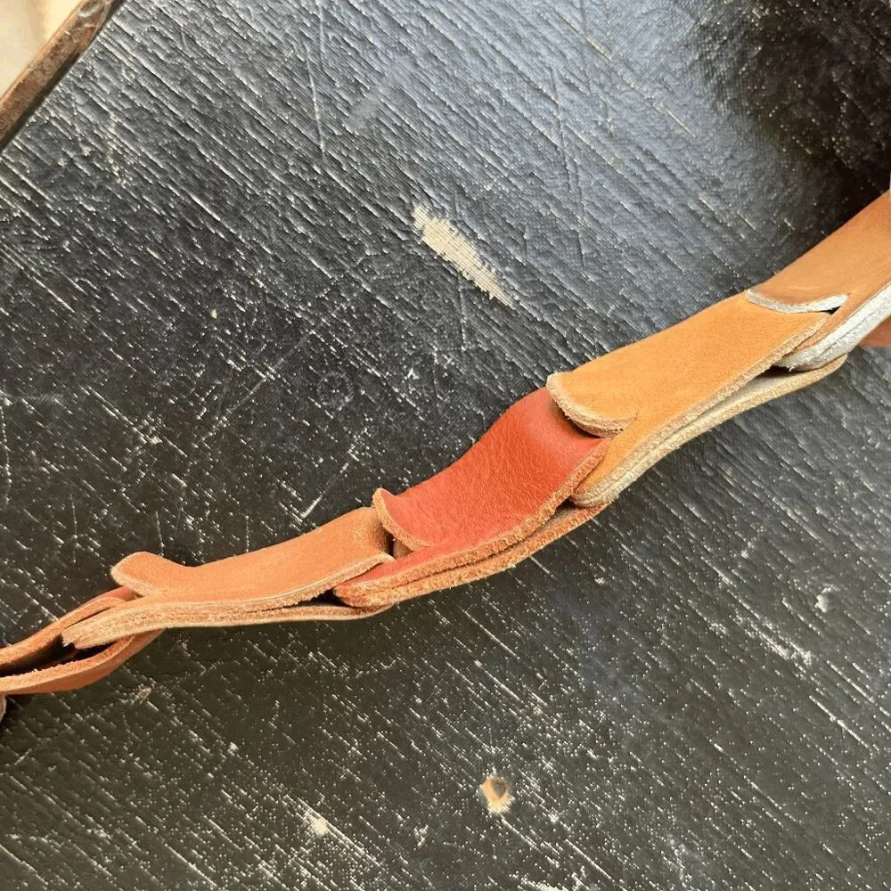 Vintage 70s Multitone Leather Loop Belt Rustic Artisan Patchwork Unisex